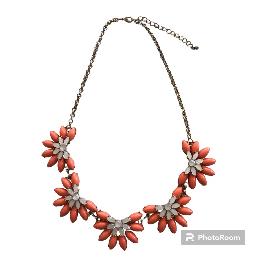 Coral, White & Gold Floral Statement Necklace